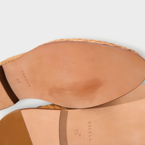 Nisolo Women's 8.5 Brown Ama Woven Mule Brandy Leather Flat Mules Slip On Shoes - Picture 8 of 11